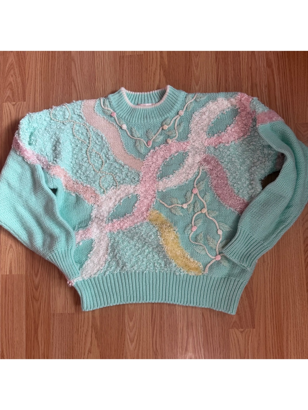 Vintage Sweater Ribbons Pearls Cottagecore Size M